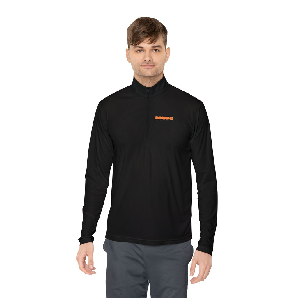 Quarter-Zip Pullover — Minimal Orange Bar Chest Logo