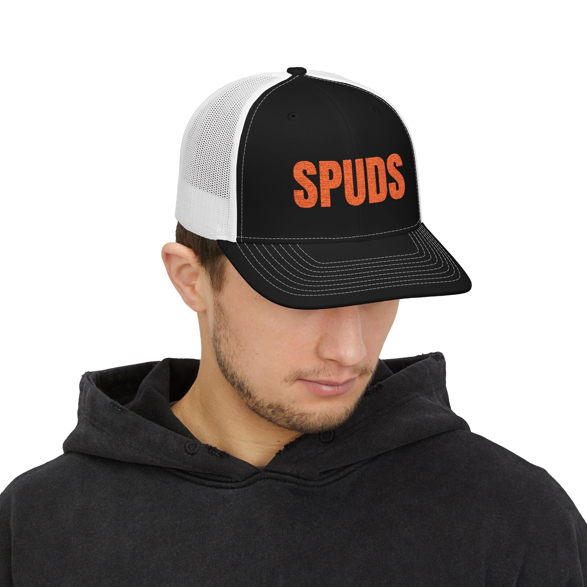 SPUDS Trucker Hat – Retro Orange Embroidered Snapback Cap