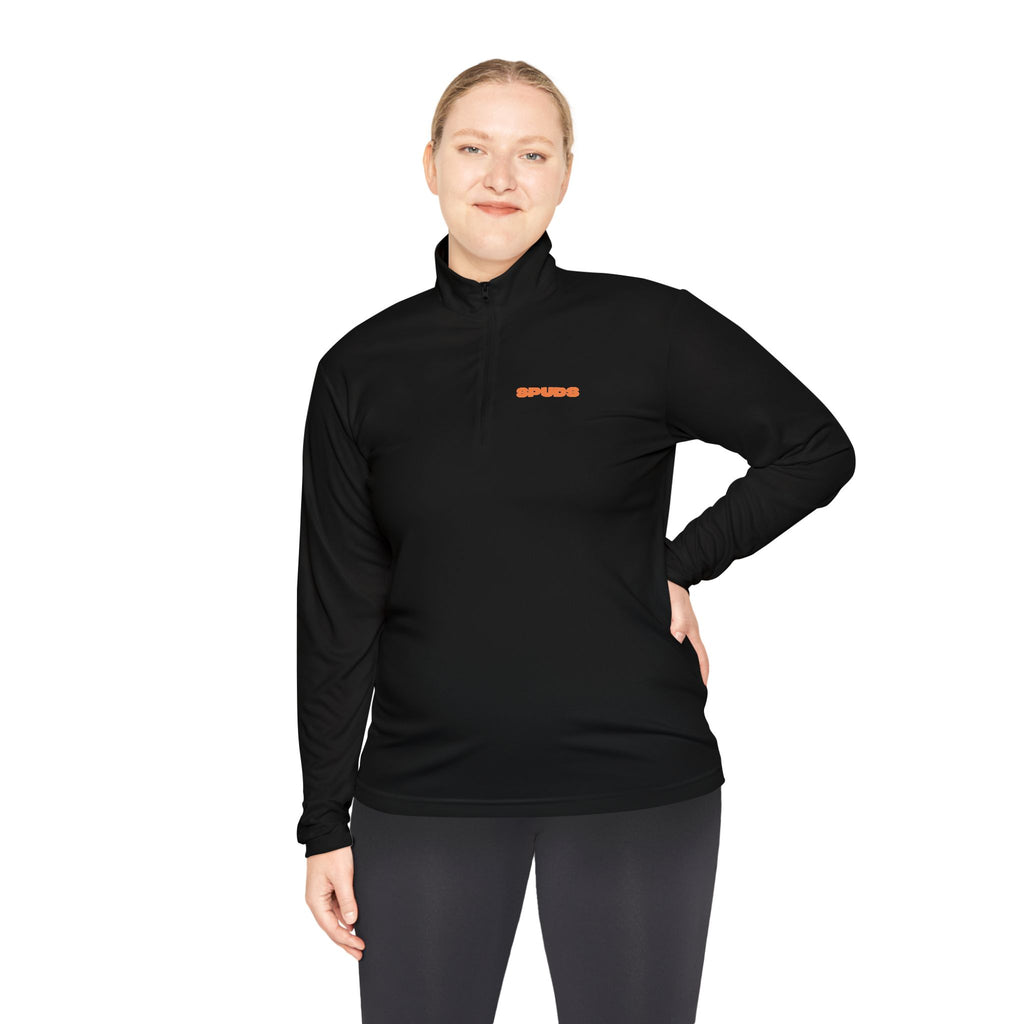 Quarter-Zip Pullover — Minimal Orange Bar Chest Logo